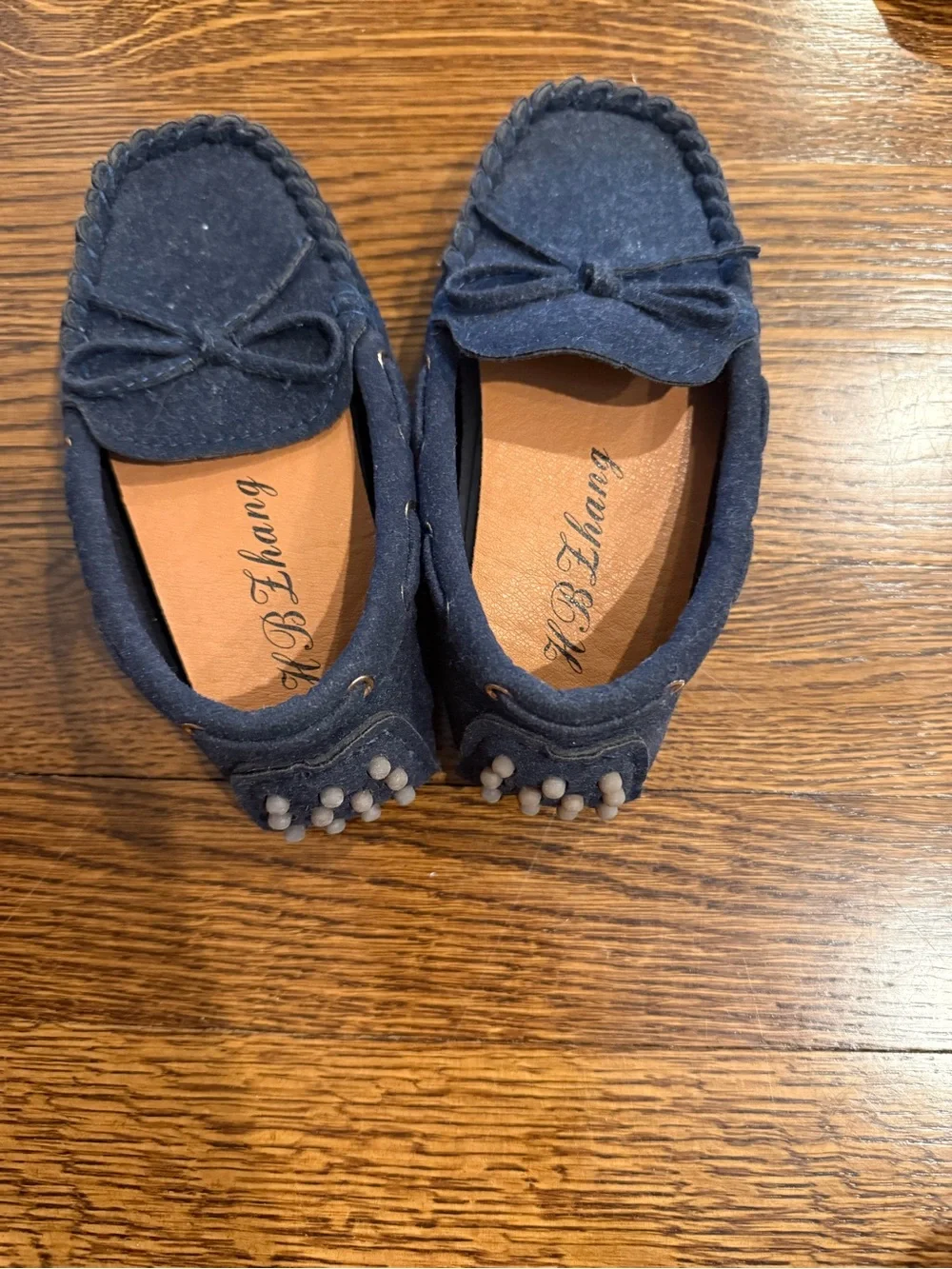 Navy Suede Moccasin Loafers with Bow